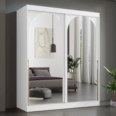 Šatní skříň se zrcadlem 180 cm IVAFE - bílá / zlatá