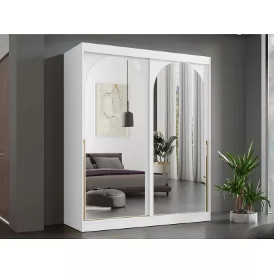 Šatní skříň se zrcadlem 180 cm IVAFE - bílá / zlatá