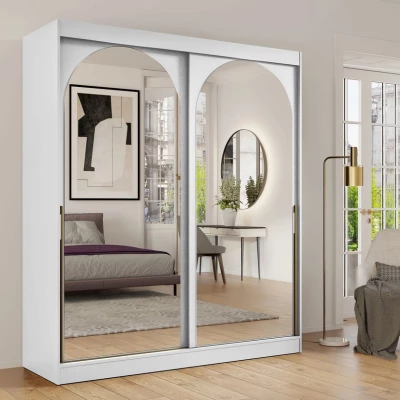 Šatní skříň se zrcadlem 180 cm IVAFE - bílá / zlatá