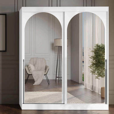 Šatní skříň se zrcadlem 180 cm IVAFE - bílá / černá