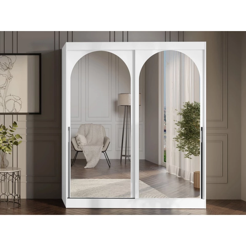 Šatní skříň se zrcadlem 180 cm IVAFE - bílá / černá