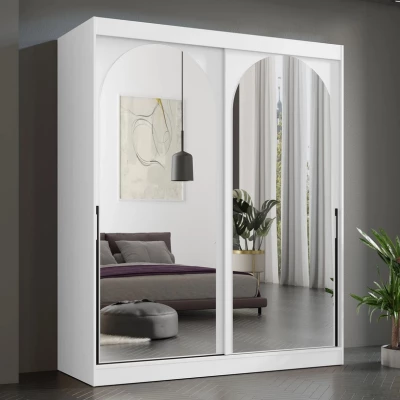 Šatní skříň se zrcadlem 180 cm IVAFE - bílá / černá