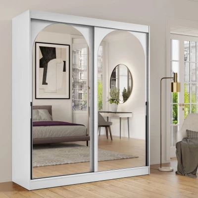 Šatní skříň se zrcadlem 180 cm IVAFE - bílá / černá