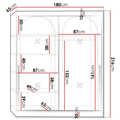 Šatní skříň se zrcadlem 180 cm IVAFE - černá / zlatá