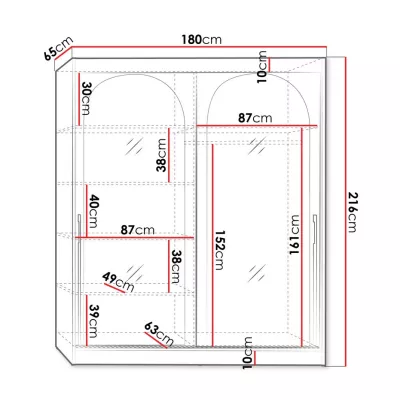 Šatní skříň se zrcadlem 180 cm IVAFE - černá / zlatá
