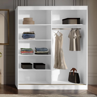 Šatní skříň se zrcadlem 180 cm IVAFE - bílá / zlatá