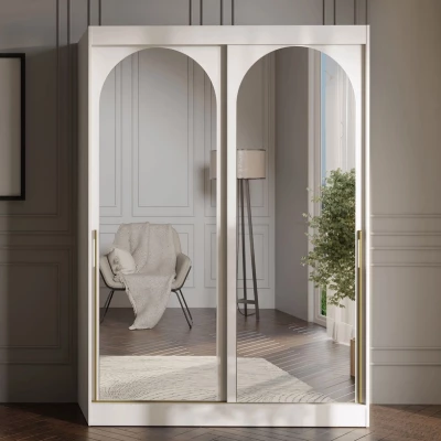 Šatní skříň se zrcadlem 150 cm IVAFE - kašmír / zlatá