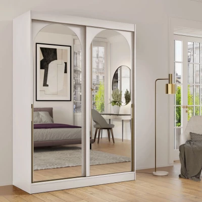 Šatní skříň se zrcadlem 150 cm IVAFE - kašmír / zlatá