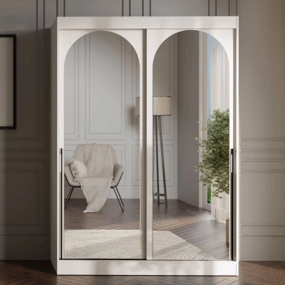 Šatní skříň se zrcadlem 150 cm IVAFE - kašmír / černá