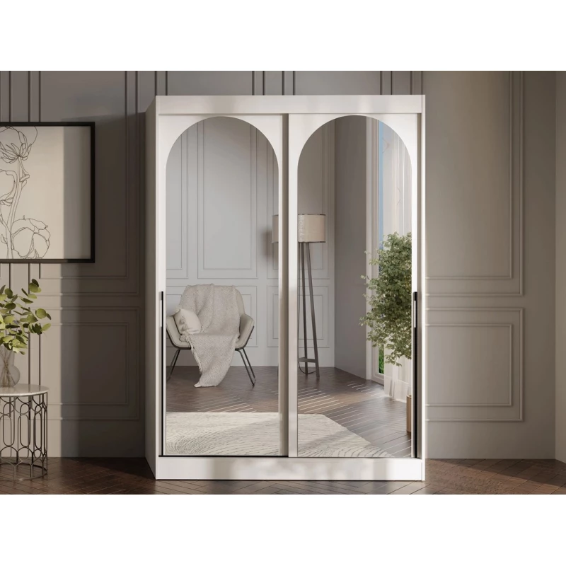 Šatní skříň se zrcadlem 150 cm IVAFE - kašmír / černá