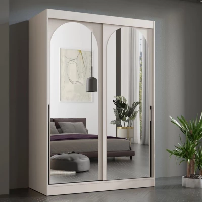 Šatní skříň se zrcadlem 150 cm IVAFE - kašmír / černá