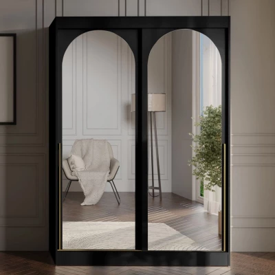 Šatní skříň se zrcadlem 150 cm IVAFE - černá / zlatá