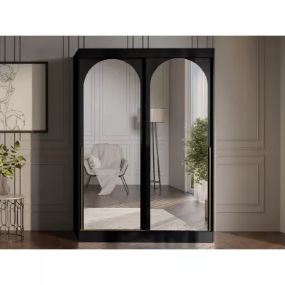 Šatní skříň se zrcadlem 150 cm IVAFE - černá / zlatá