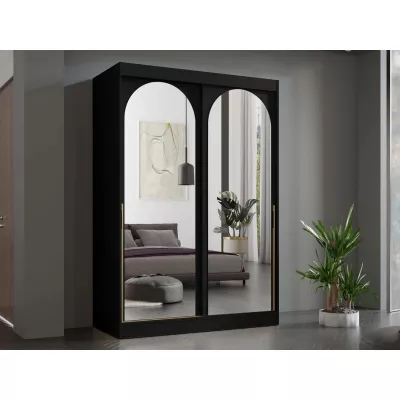 Šatní skříň se zrcadlem 150 cm IVAFE - černá / zlatá