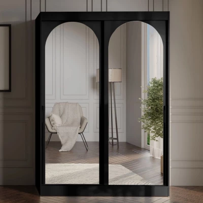 Šatní skříň se zrcadlem 150 cm IVAFE - černá