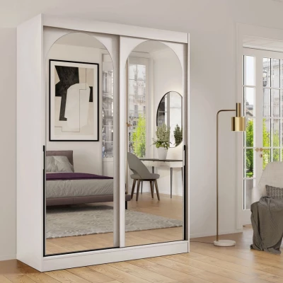 Šatní skříň se zrcadlem 150 cm IVAFE - kašmír / černá