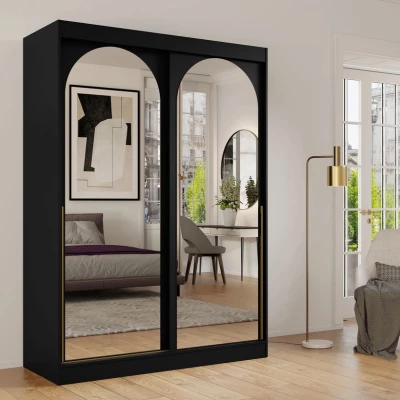 Šatní skříň se zrcadlem 150 cm IVAFE - černá / zlatá