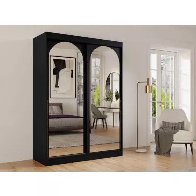Šatní skříň se zrcadlem 150 cm IVAFE - černá / zlatá
