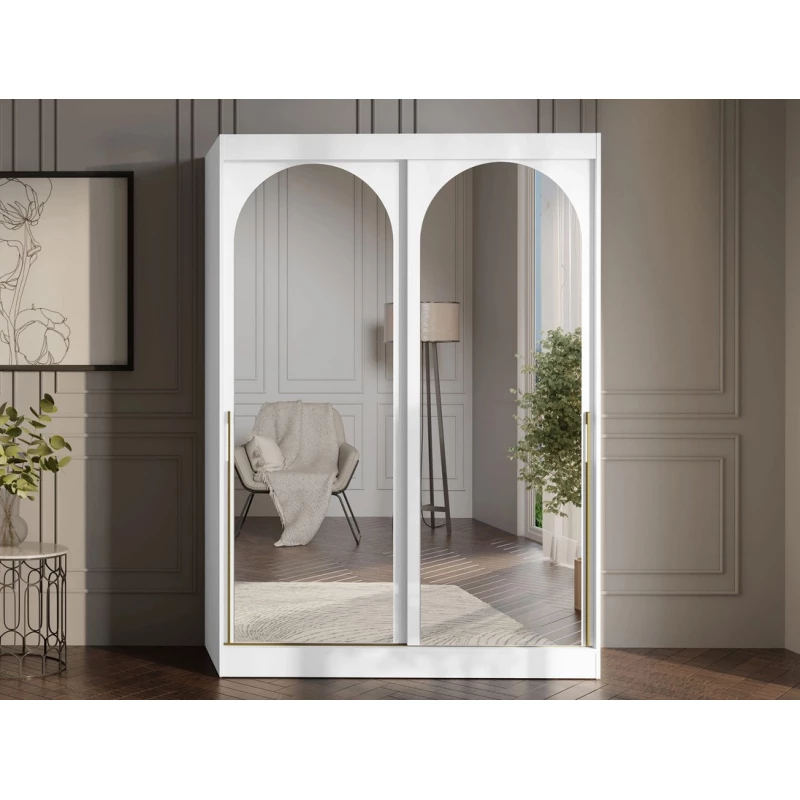 Šatní skříň se zrcadlem 150 cm IVAFE - bílá / zlatá
