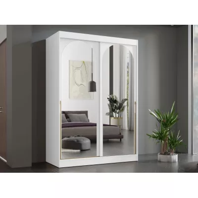 Šatní skříň se zrcadlem 150 cm IVAFE - bílá / zlatá