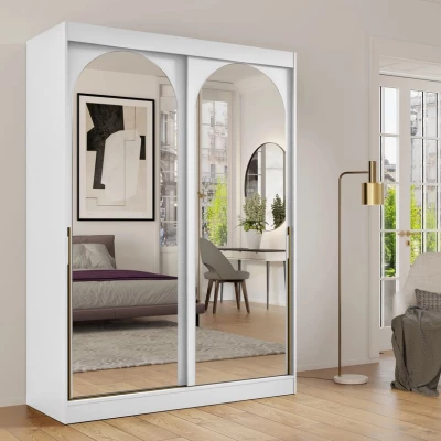 Šatní skříň se zrcadlem 150 cm IVAFE - bílá / zlatá
