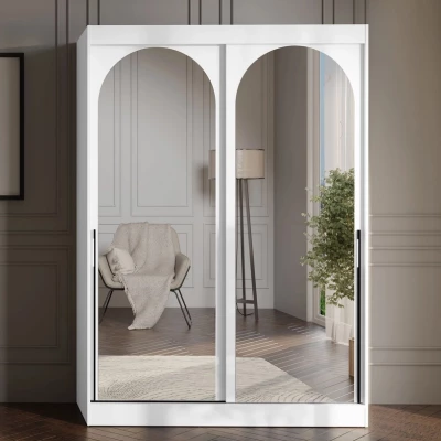 Šatní skříň se zrcadlem 150 cm IVAFE - bílá / černá