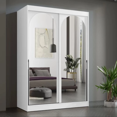 Šatní skříň se zrcadlem 150 cm IVAFE - bílá / černá