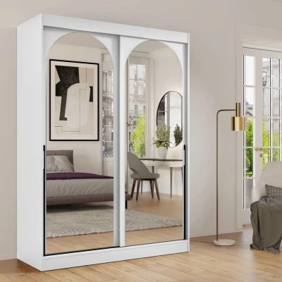 Šatní skříň se zrcadlem 150 cm IVAFE - bílá / černá