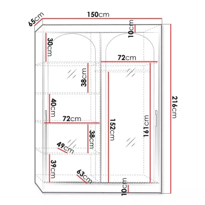 Šatní skříň se zrcadlem 150 cm IVAFE - bílá / černá