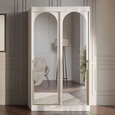 Šatní skříň se zrcadlem 120 cm IVAFE - kašmír / zlatá