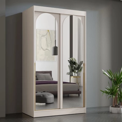 Šatní skříň se zrcadlem 120 cm IVAFE - kašmír / zlatá