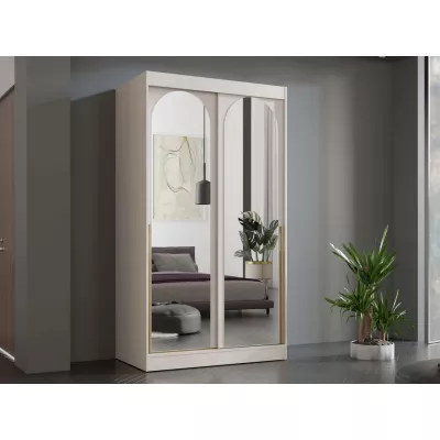 Šatní skříň se zrcadlem 120 cm IVAFE - kašmír / zlatá