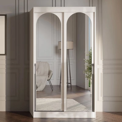 Šatní skříň se zrcadlem 120 cm IVAFE - kašmír / černá