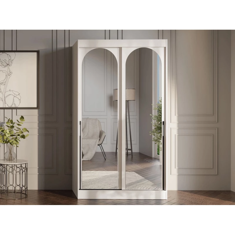 Šatní skříň se zrcadlem 120 cm IVAFE - kašmír / černá