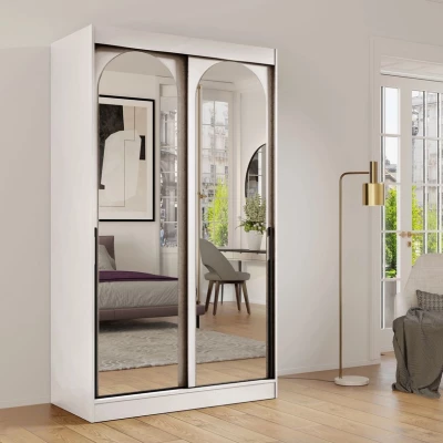 Šatní skříň se zrcadlem 120 cm IVAFE - kašmír / černá