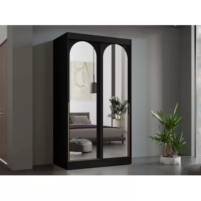 Šatní skříň se zrcadlem 120 cm IVAFE - černá / zlatá