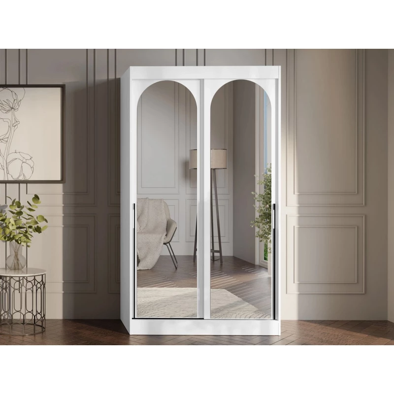 Šatní skříň se zrcadlem 120 cm IVAFE - bílá / černá