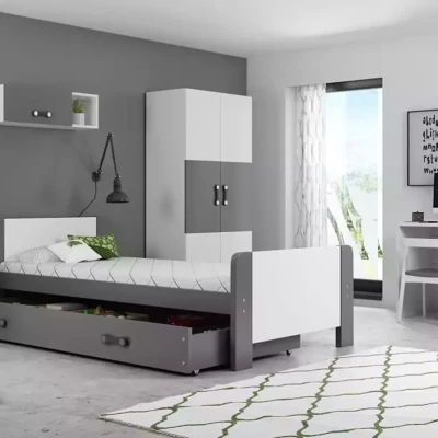 Jednolůžková postel 80x200 NASIA s matrací - šedá / bílá