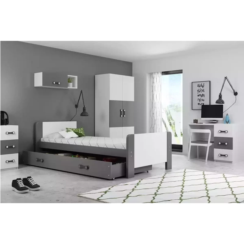 Jednolůžková postel 80x200 NASIA s matrací - šedá / bílá