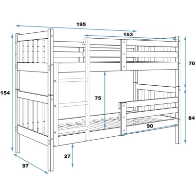 Dětská patrová postel 90x190 EUNIKA - borovice