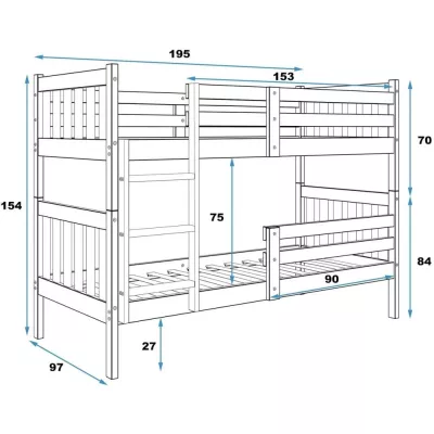 Dětská patrová postel 90x190 EUNIKA - borovice