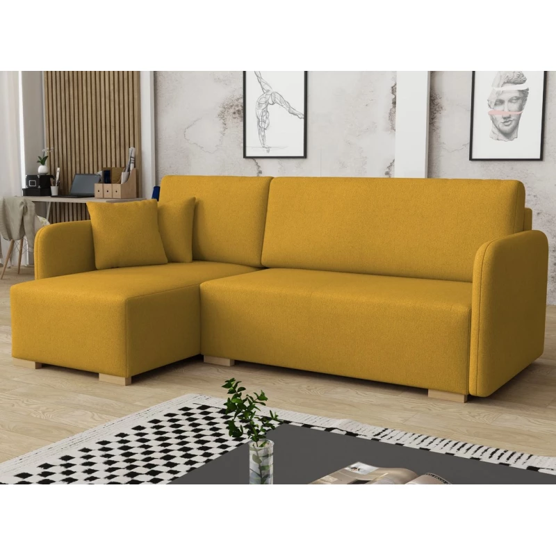 Rohová sedačka na každodenní spaní LUIKA - hořčicová