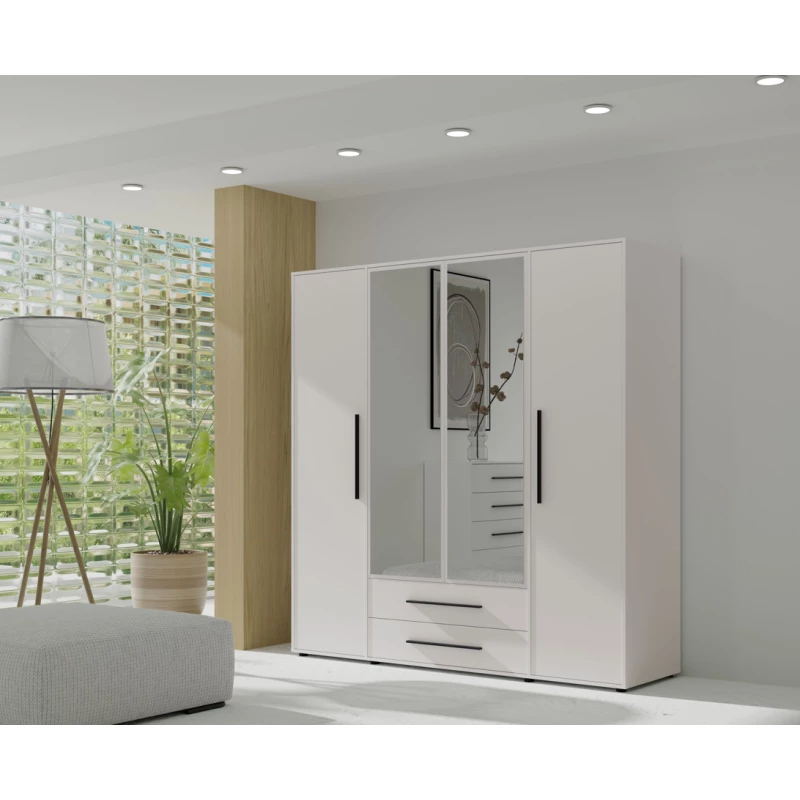 Šatní skříň se zrcadlem 198 cm ANDELINA - bílá matná