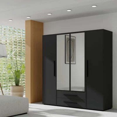 Šatní skříň se zrcadlem 198 cm ANDELINA - černá matná