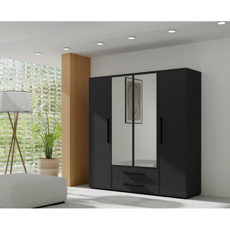 Šatní skříň se zrcadlem 198 cm ANDELINA - černá matná