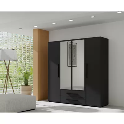 Šatní skříň se zrcadlem 198 cm ANDELINA - černá matná