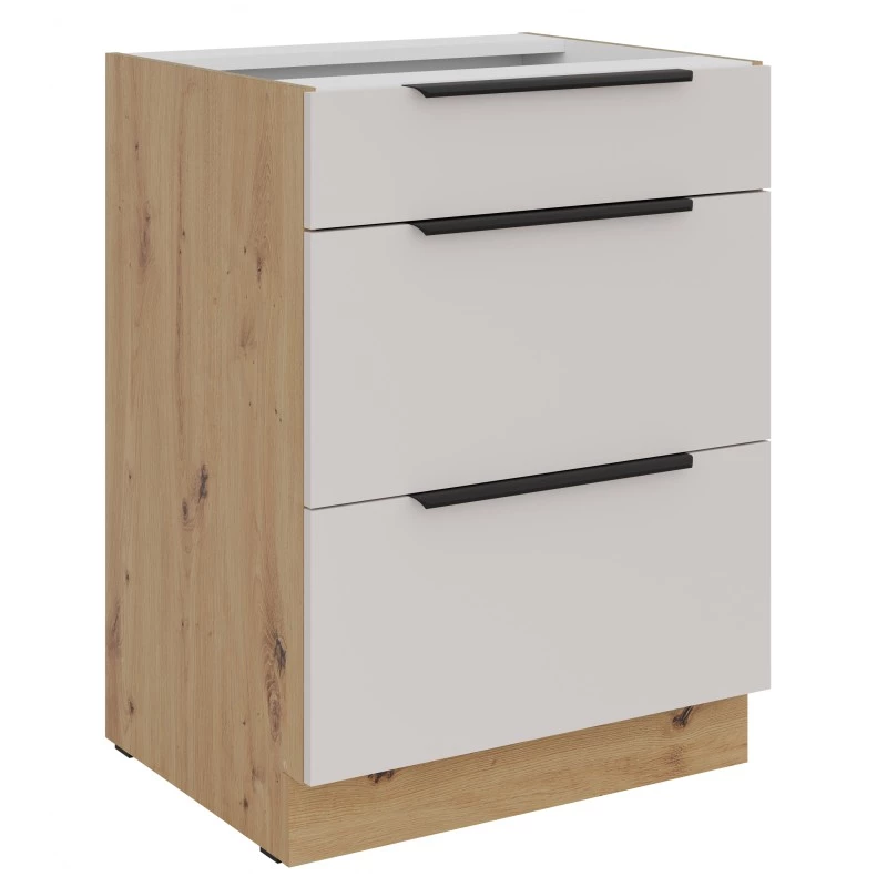 Šuplíková skříňka NICOLLA - šířka 60 cm, kašmír / dub artisan