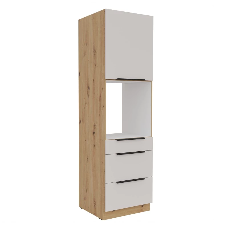 Skříň na vestavnou troubu se šuplíky NICOLLA - šířka 60 cm, kašmír / dub artisan