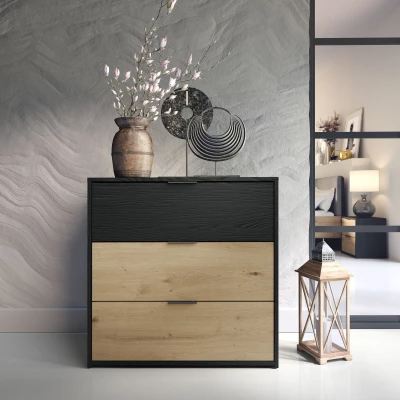 Komoda se šuplíky SALAMINA - dub artisan / černá grafitová