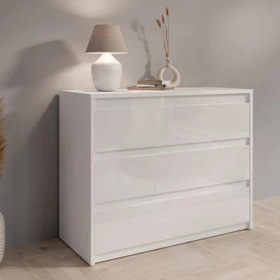 Šuplíková komoda GUAMO - alpská bílá / lesklá bílá